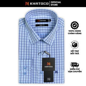Sơ Mi Caro Tay Dài Màu Xanh Dương - Xanh Navy Form Tailor Fit Chống Nhăn Lai Bầu -Áo Nam Khatoco
