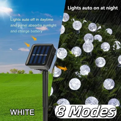 12M Solar Christmas lights Crystal ball Outdoor Waterproof Led String Light Garland Festion Led Light Wedding Party Brithday Decorative Home Garden Fairy Lights