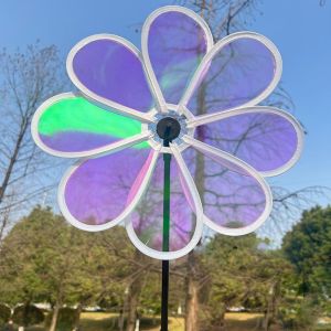OKDEALS01 Flower Eight Leaf Windmill Colorful Transparent Bird Repelling Windmill Multifunctional Grounding Wind Spinner Kid