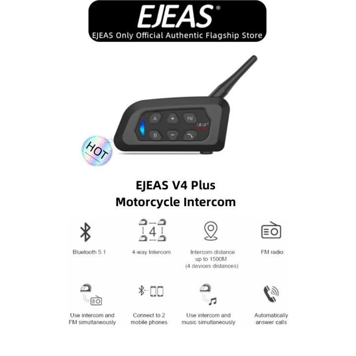 EJEAS V4 Plus Motorcycle Helmet Bluetooth Intercom Headset
