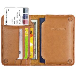 High Grade Real Leather Passport Cover Ticket Wallet Travel Document Storage Bag Multi Card Holder Thin Portable Pass Port Pouch Cases with Gift Box