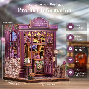 CUTEBEE 3D Wooden Puzzle Book Nook Kit Miniature House DIY Dollhouse Bookshelf Decor with LED Light Handmade Craft Gift