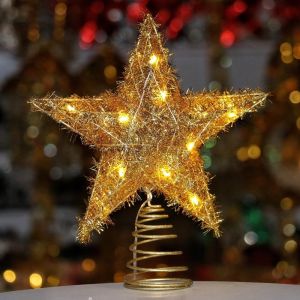 MAYIT Sắt Đồ trang trí đỉnh cây thông Noel Rỗng Ngôi sao lấp lánh 3D Đỉnh cây phát sáng Sáng tạo Thắp sáng Đồ trang trí cây thông Noel