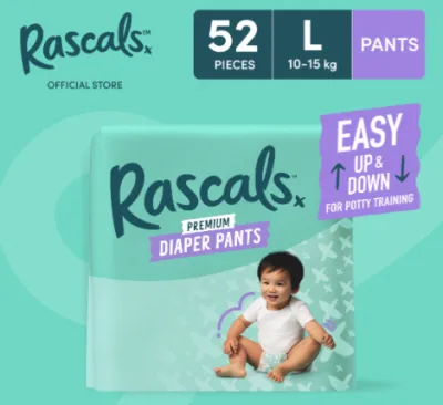Rascals Pants LARGE (10-15 kg) - Jumbo (52 pcs) or Convenience (54 pcs)