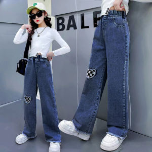 Girls denim wide-leg pants Spring and autumn little girls straight pants loose large childrens pant