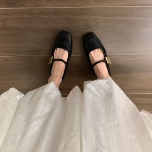 IELGY รองเท้าบัลเลต์หนังสีชมพูผู้หญิงฝรั่งเศสอ่อนโยน