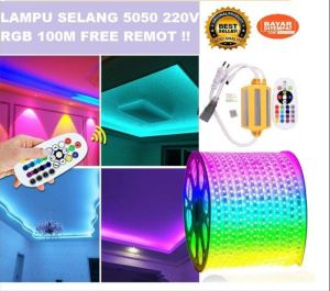 LAMPU SELANG LED SMD 5050 RGB 100M WARNA WARNI FULL COLOR AC 110V - 220V UNTUK PLAFON WATERPROOF