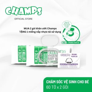 Khăn ướt Champs chăm sóc vệ sinh cho bé loại 60 tờ x 2