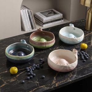 KECTTIO Drainage Hole Ceramic Berry Colander Bowl Easy-clean Self-Spinning Fruit Cleaning Strainer Reusable Decorative Berry Washing Bowl Kitchen Tool