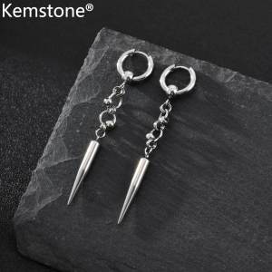 Kemstone Punk Style Mens Stainless Steel Earrings Set with Cross & Geometric Spike Dangle Design