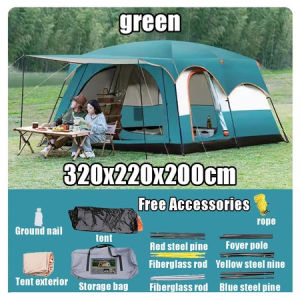 Large Pop Up Tent 6-12 People Waterproof Double Layer Automatic Folding Camping Tent with Yard for Outdoor Camping