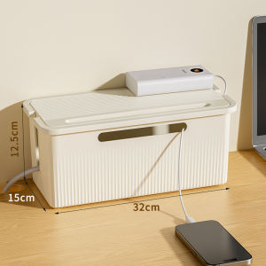Cable Storage Box Wooden with Lid Plug Socket Organizer Dustproof Wire Management Desktop Bekas
