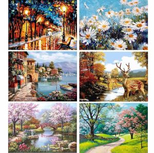 DIY Oil Painting Number Digital Art Picture Painting Unique Colouring Zero Basis Town Landscape Hand Painted Oil Painting Home Decor Drawing On Canvas Kill Time Unique Gift
