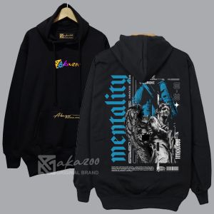 AKAZOO sweater distro terbaru gambar depan belakang terlaris 2024 MENTALITY sablon saku