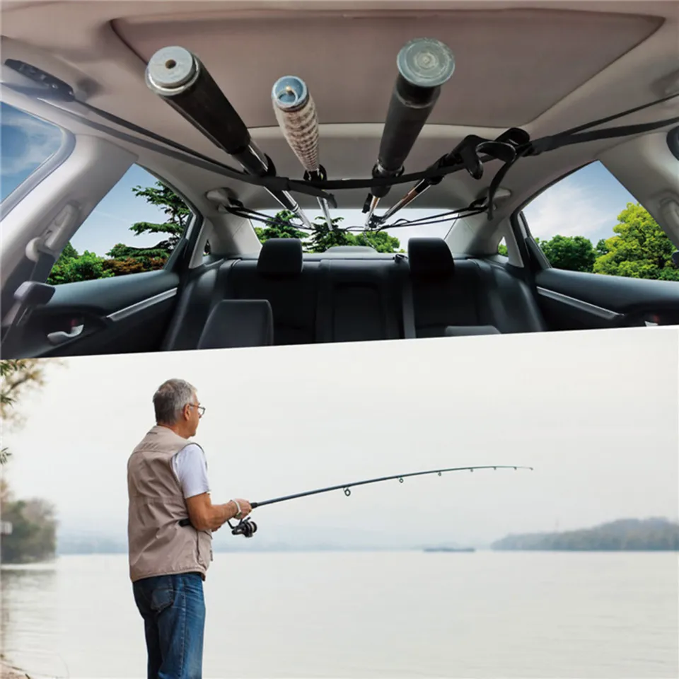 Cheap 2Pcs Vehicle Fishing Rod Rack Holder Straps with Fastener Tape  Adjustable Quick Release Car Fishing Pole Storage Carrier Belts