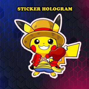 Stiker Hologram Kartun Pokemon One piece ukuran 8 cm