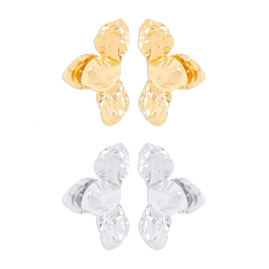 Elegant Textured Petal Earrings Unique Earrings Delicate Flower Earrings Iron Texture Suitable for Fashion Women Present