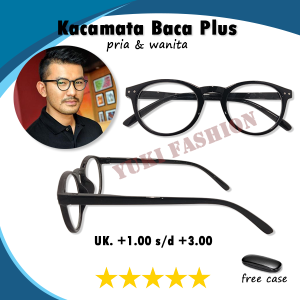 FREE BOX - Kacamata Plus (+) Rabun Dekat Dewasa Ukuran [ +100 s.d +3.00 ] Pria Wanita Frame Bulat Oval Hitam Kacamata Plus Untuk Orang Tua Kacamata Baca Jarak Dekat Super Fokus Trendy Model Kekinian Terbaru