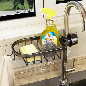 Konco Space aluminium Faucet organizer Sink storage rack for dishes towels rug hanger  Metal sponge holder Kitchen sink drainer Kitchen sink shelf