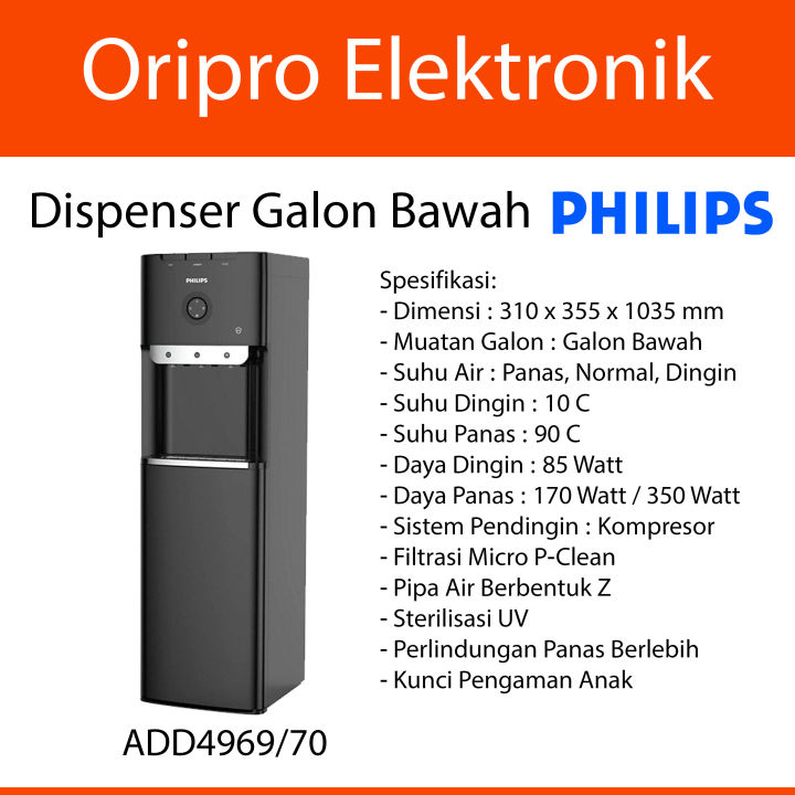 Dispenser Galon Bawah Panas Normal Dingin Kompresor Philips ADD4969/70