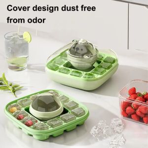 GAOSU Cấp thực phẩm Khuôn làm đá viên Có Nắp Dễ tháo Hộp ép khay đá Không dính Tái sử dụng Máy làm khúc côn cầu trên băng Dành cho tủ đông có thể xếp chồng