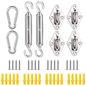 8pcs Shade Sail Hardware Kit 304 Stainless Steel Hook Snap hook Rhombic Buckle Tensioner