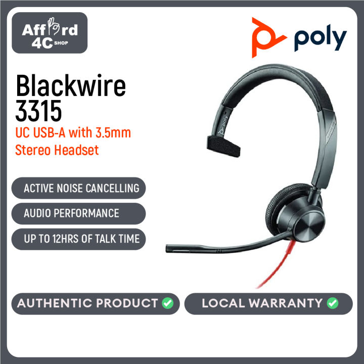 Noise Cancelling Plantronics Blackwire 3315 Poly Plantronics