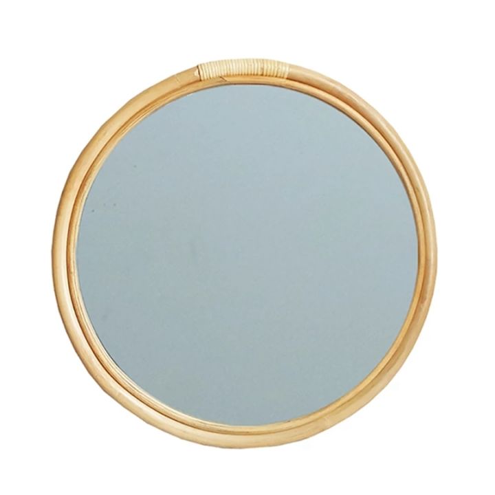 Rattan Circle Wall Mirror 16 Inch Round Dressing Mirror for Entryways