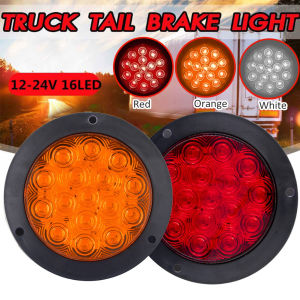 4" Round Waterproof Turn Signal Tail Lights 12v/24v 16-Led Truck Trailer Brake Stop Amber+red Dual-Color with Rubber Grommet | Heavy-Duty for Trucks Trailers