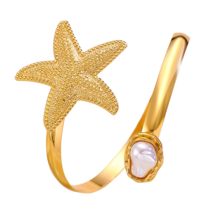 Fashionable Sea Star Pearls Cuff Bracelet Comfortable Fit Design Upper Arm Wristband Alloy Piece Present