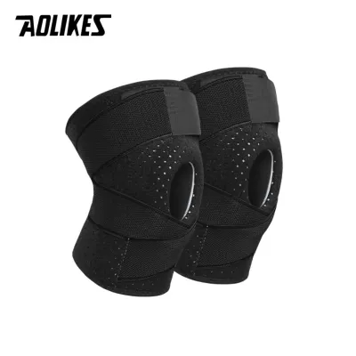 (SG Seller)Aolikes 1PCS Knee Brace Non-Slip Open Patella Brace with Adjustable Strap & Side Stabilizers Knee Support Knee Pad for Joint Pain Relief-FH27