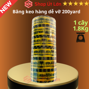 Băng keo hàng dễ vỡ 200yard nặng 1.8kg lõi giấy 5mm rộng 47cm mỗi cây gồm 6 cuộn. Mua từ 2 cây trở lên tặng dao cắt