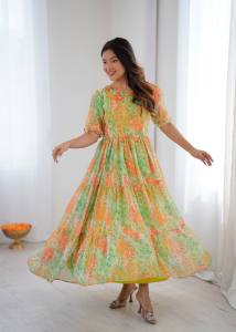[PRE ORDER : 10 DAYS] Heavy Fox Georgette 3-Layer Layered Maxi Dress – Luxury Digital Print Gown Fully Stitched Festive Wear – S to XXL | gfs-027