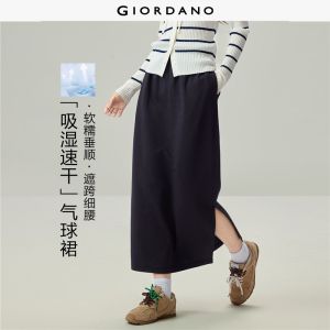 Giordano Beau Monde Women Contrast elastic waist side vented maxi skirt Free Shipping 13466016