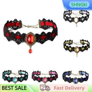 SHNGki Black Lace Necklace Collar Choker Velvet Crystal Vintage Gothic Chain Pendant