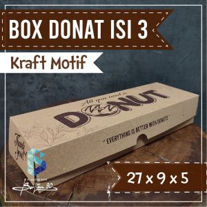 Box Donat Motif Isi 3 - Box Donat Kraft /Kotak Donat Isi 3 Motif Kraft Isi 50 Pcs/Dus Brownies