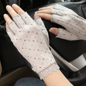 ถุงมือเปิดนิ้วในช่วงฤดูร้อนสั้นๆในการป้องกันแสงแดดและป้องกันการลื่นไถลเมื่อขับรถผู้หญิงนวม