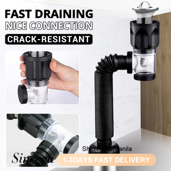 Sincecu Sink Flexible Expandable Drain Pipe Set Retractable Bathroom