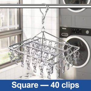 Hanger With Clips Stainless Steel Multiple Clips Socks Hanger Organizer Household Portable Multi-function Drying Racks Windproof Waterproof Non-slip Markless Foldable Clothes Racks Dormitory Bathroom Balcony Hanging Rack For Clothes Underwear Baby Clothes
