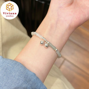 Viviann Original Chinese Sterling Silver Bell Jade Bamboo Bracelet Ins Fashion Jade Bell Bracelet for Women Girls Amulet Jewelry Mothers Day Gift Gold Color Wrist Party Jewellry Bangles Bracelets For Women