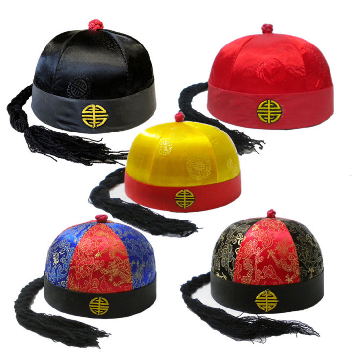 Adult Kids Chinese Emperor Oriental Hat with Ponytail Tang Suit Hat ...