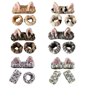 Đáng yêu Mèo Tai hairband và cổ tay rửa Bộ băng cho nữ phụ nữ mặt rửa và trang điểm sang trọng hairhoop chăm sóc phụ kiện
