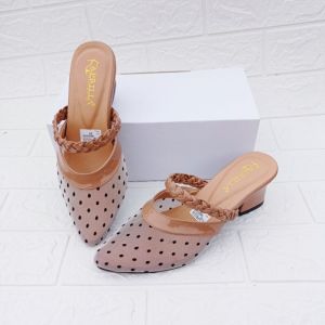 SANDAL WANITA PUMP HEELS HAK TAHU PESTA 5CM SENDAL HEELS JALA BRUKAT TERBARU SENDAL WANITA BISA COD