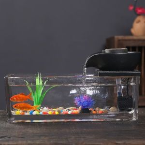 Fountain Loop Flowing Water Ornaments Feng Shui Fortune Courtyard Indoor Waterscape Decoration Office Water Plants Pebble Glass Fish Tank