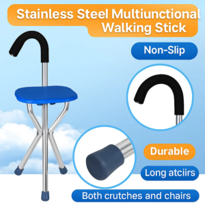German Elderly Walking Cane Stool for All Seasons  Seniors Rehabilitation Supplies  Non-slip Rotating  Stainless Steel  Anti-slip Feet