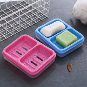 Double Grid Soap Box with Lid Large Household Drain Box Portable Soap Storage Rack New Double Layer Soap Box Bathroom Soap Box Plastic Double Grid Soap Box