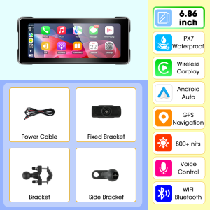 EKLEVA Motorcycle Display Screen Carplay Moto Navigation Portable Digital Dashboard Motobike Android Auto Waterproof BT Monitor