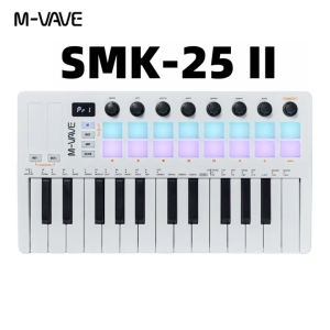 (PH 24H Shipping)M VAVE SMK25 II MIDI Pad Controller Keyboard USB Mini 25 Key16 RGB Drum Pads8 Knobs and Music Production，Software Included Bluetooth Semi Weighted Professional dynamic keybed for Musical Creation