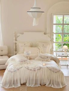 (FREESHIP MAX) SET 4 MÓN CHĂN GÂ GỐI LỤA SATEEN 100S BÈO REN THIẾT KẾ PHONG CÁCH PHÁP CHIIBEDDING