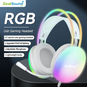Zealsound USB RGB Gaming Headset For PC Laptop PS4 PS5 Wired Headphones With Mic Bass Surround Over Ear USB Full Light Earphone S600